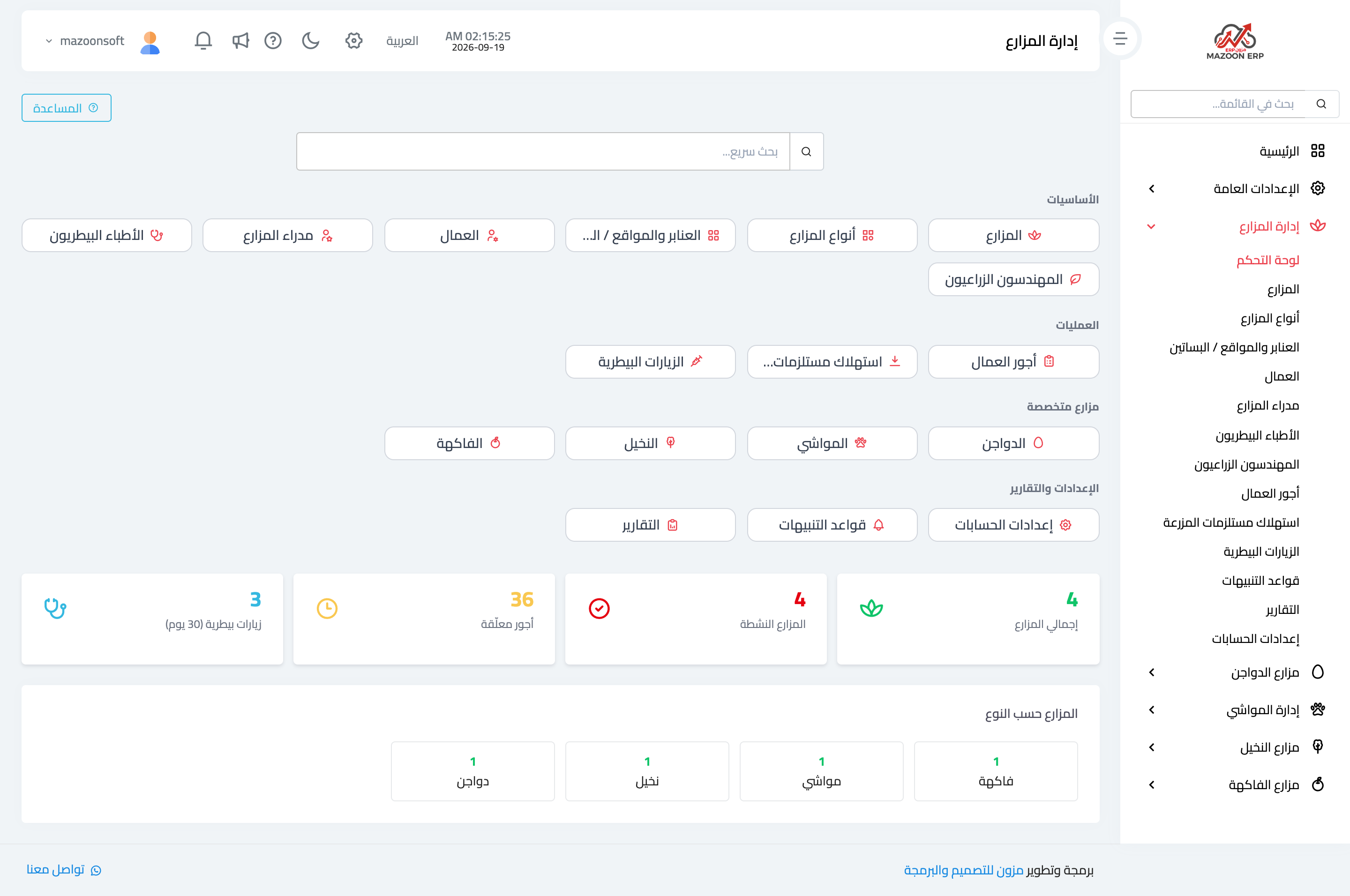ماذا تعرض لوحة تحكم إدارة المزارع؟