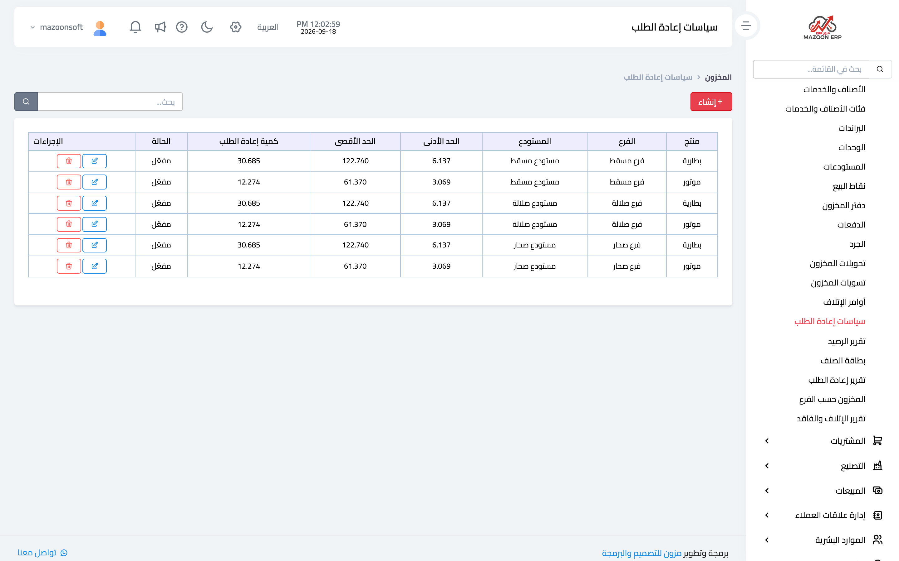 Adding a policy: minimum level and reorder quantity