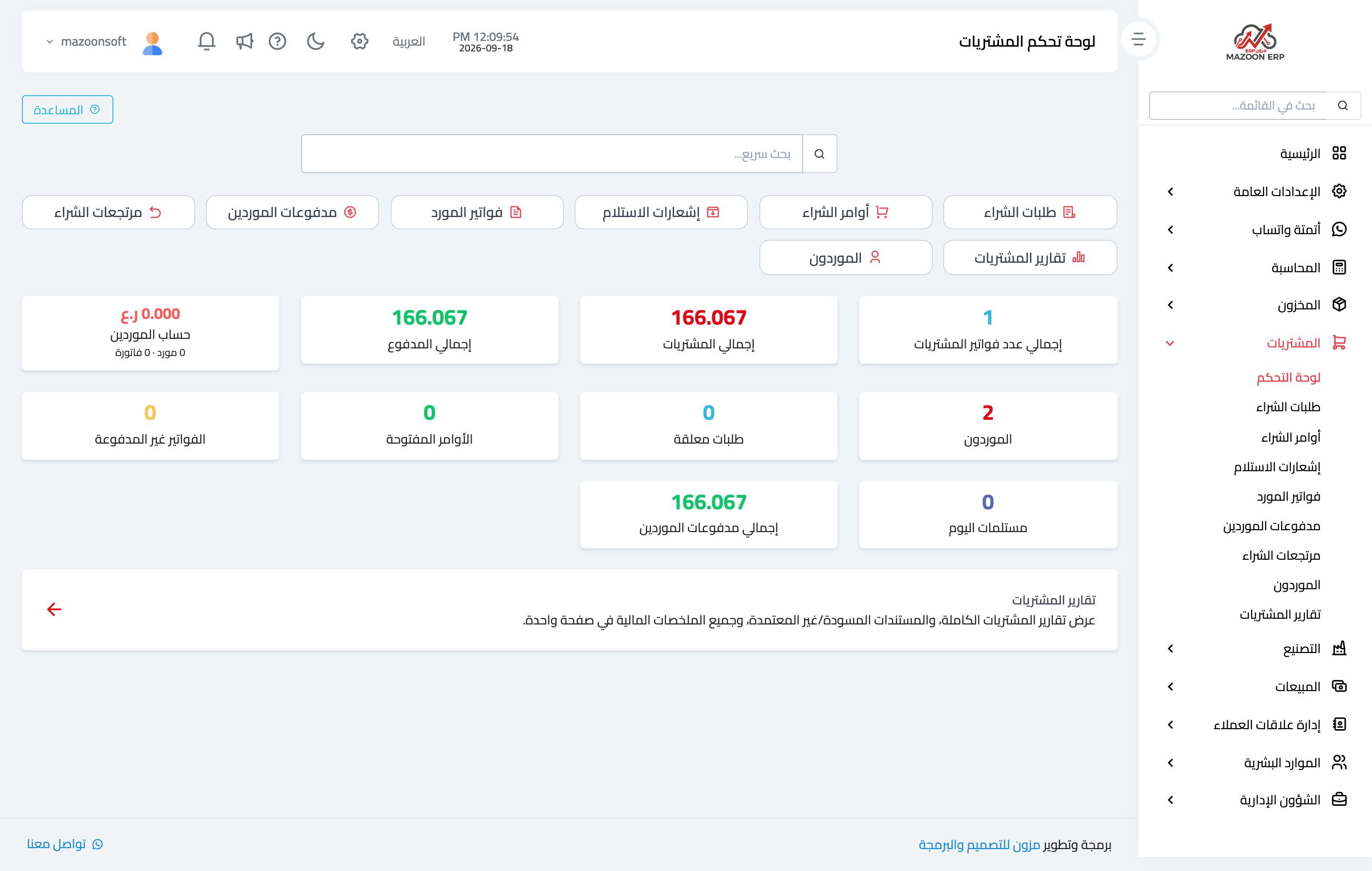 لوحة المشتريات: شاشات الدورة ومؤشراتها