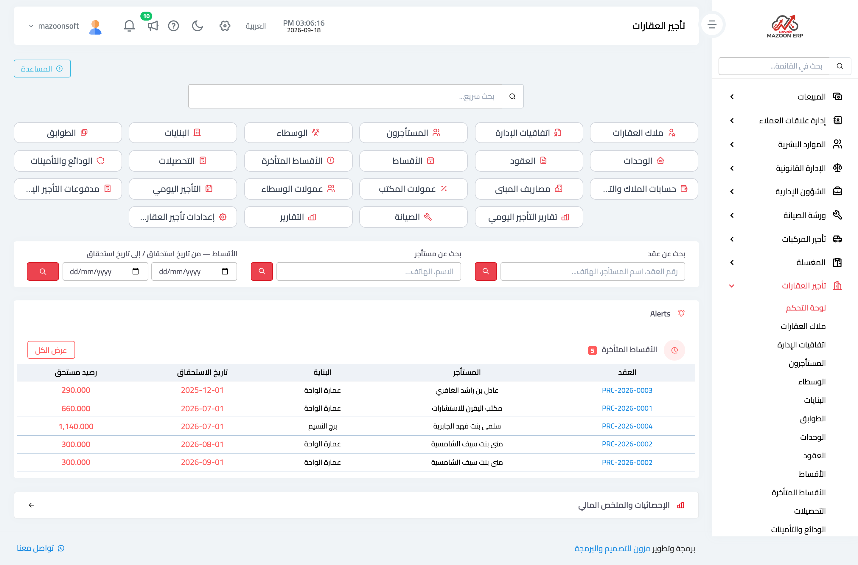 لوحة تحكم تأجير العقارات
