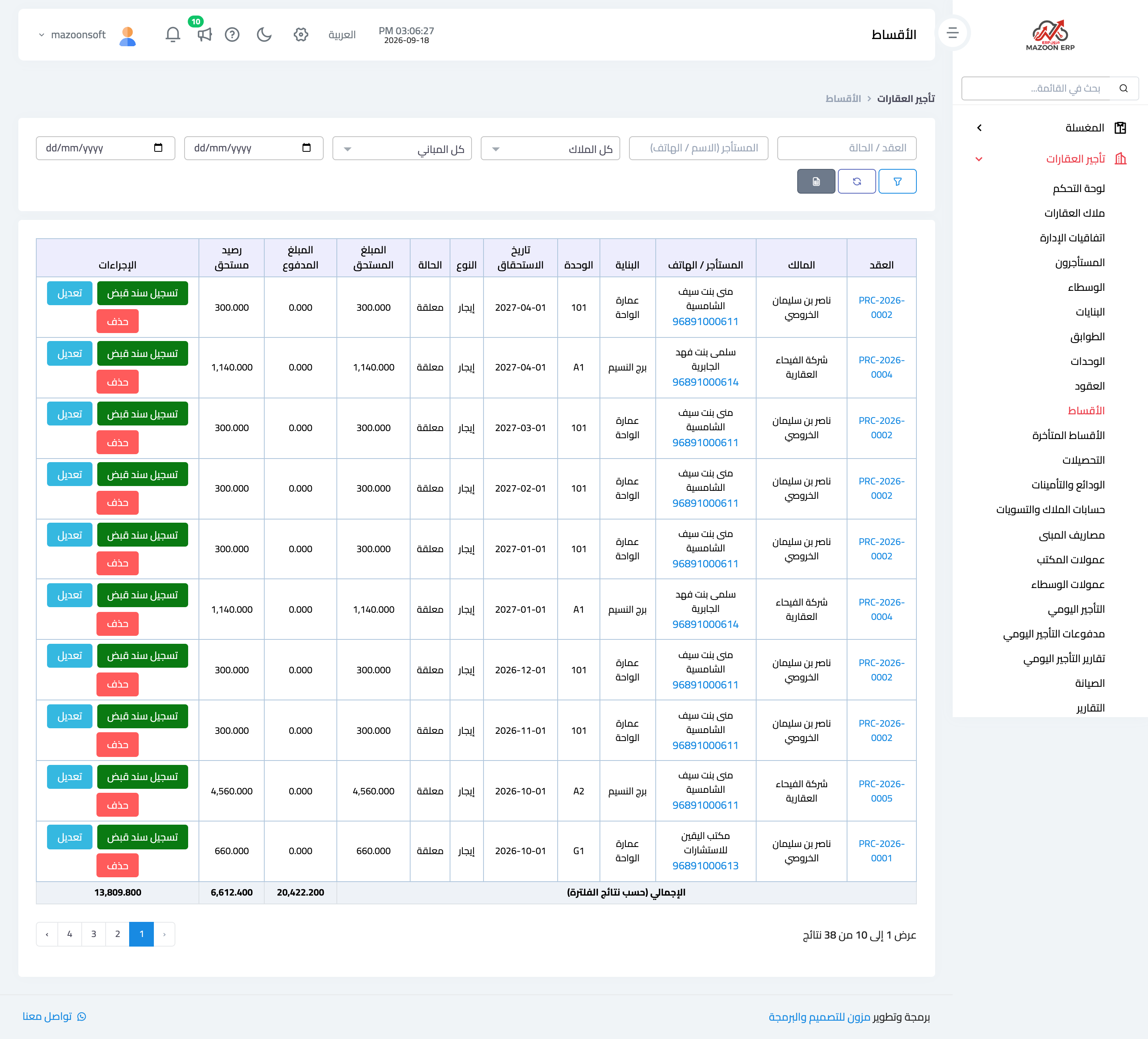 Instalments across all contracts ordered by due date