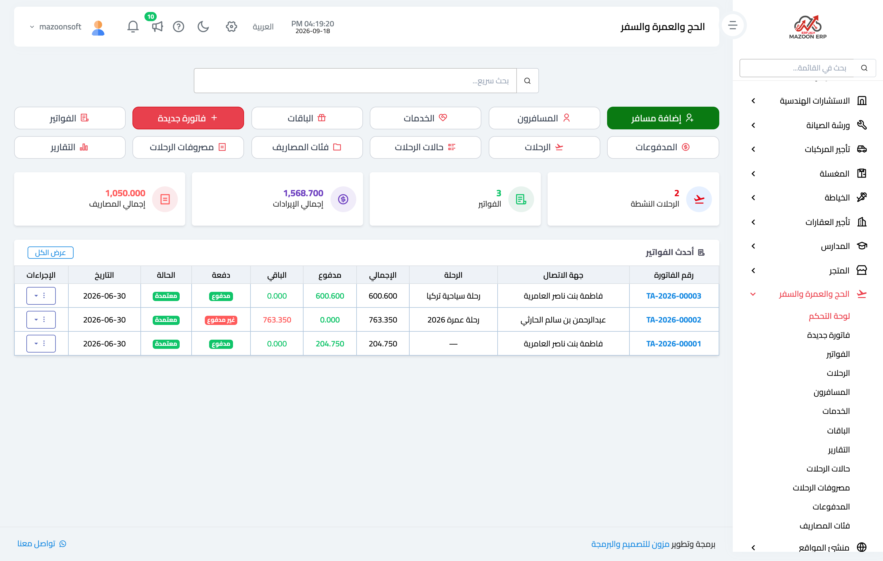 The travel agency dashboard